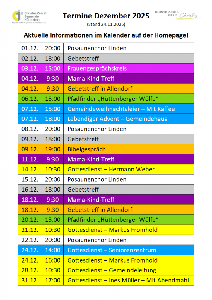 Termine-Übersicht Dezember 2025