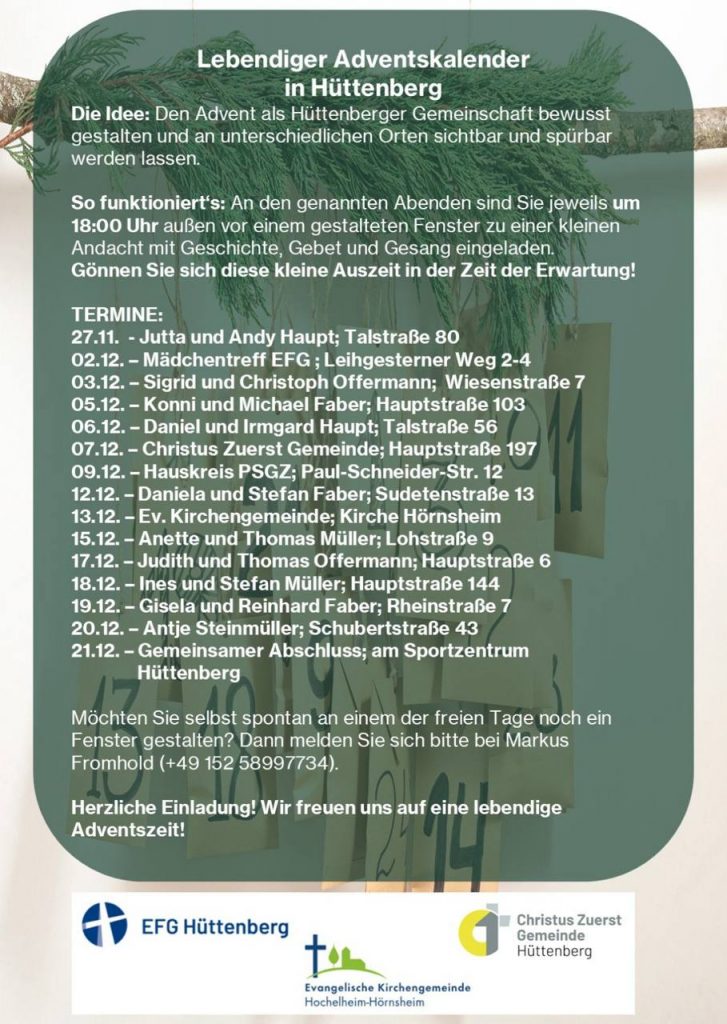 Lebendiger Adventskalender 2025 Terminübersicht